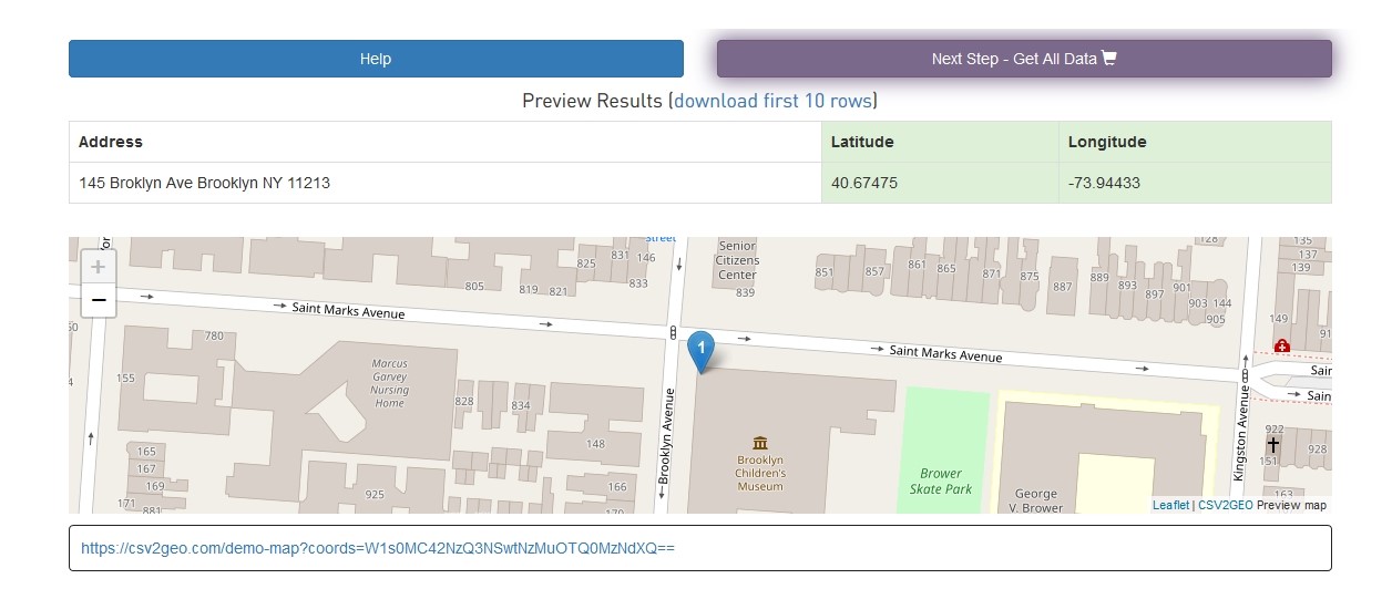 give ability to preview first 10 geocoded results