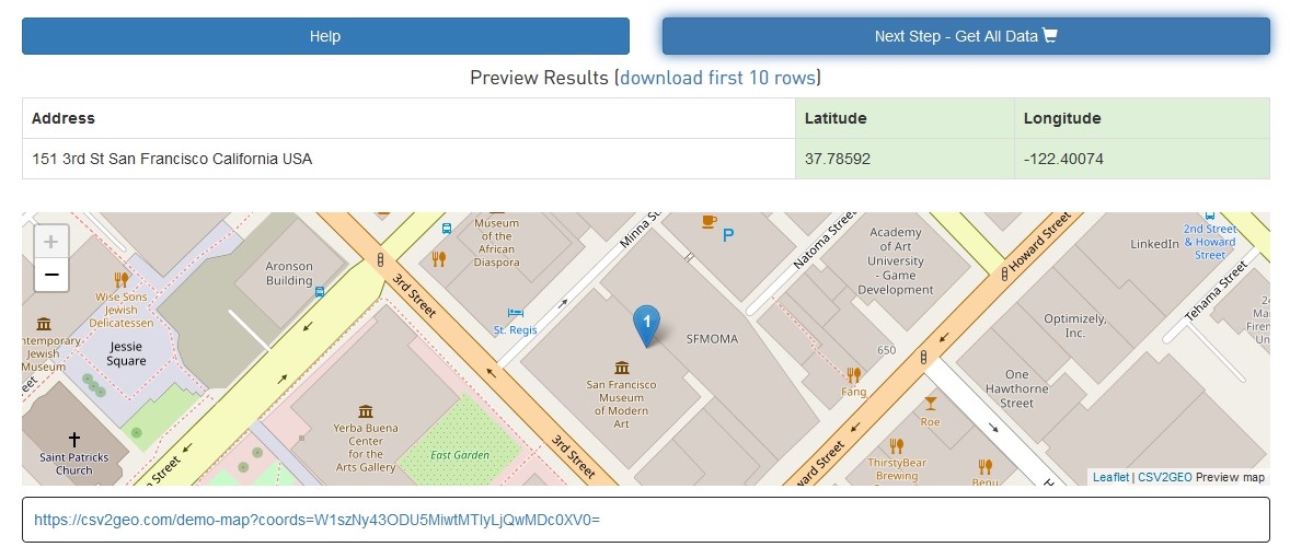 Display first 10 geocoded results for verification