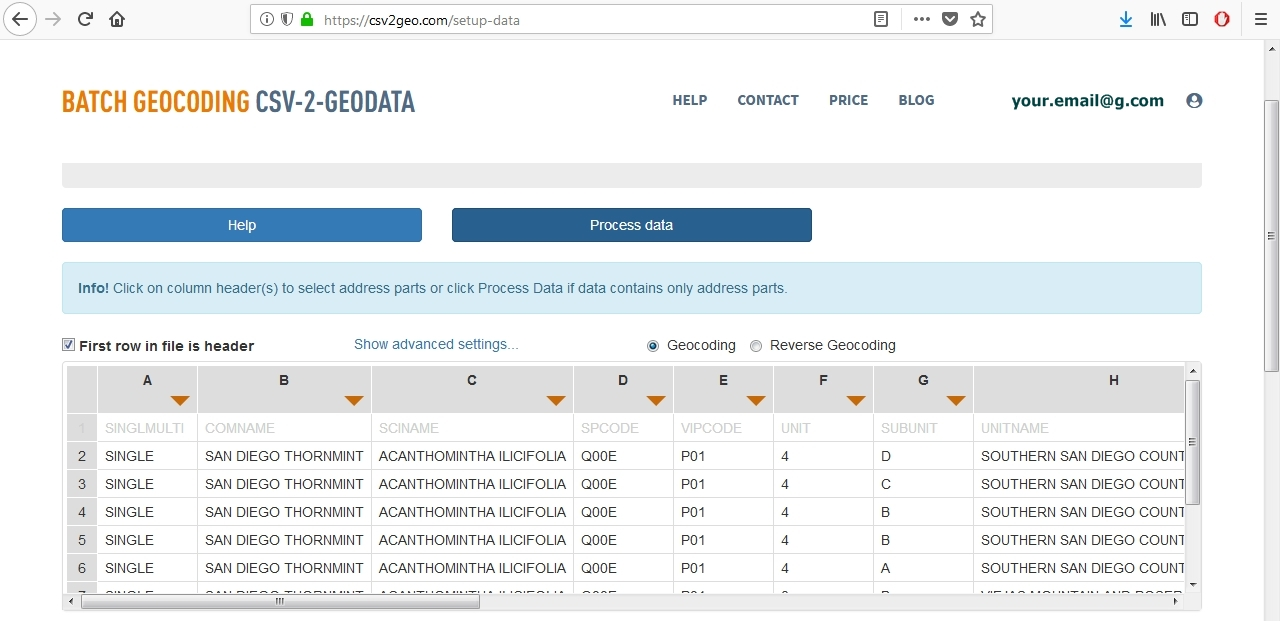 selection of address tokens