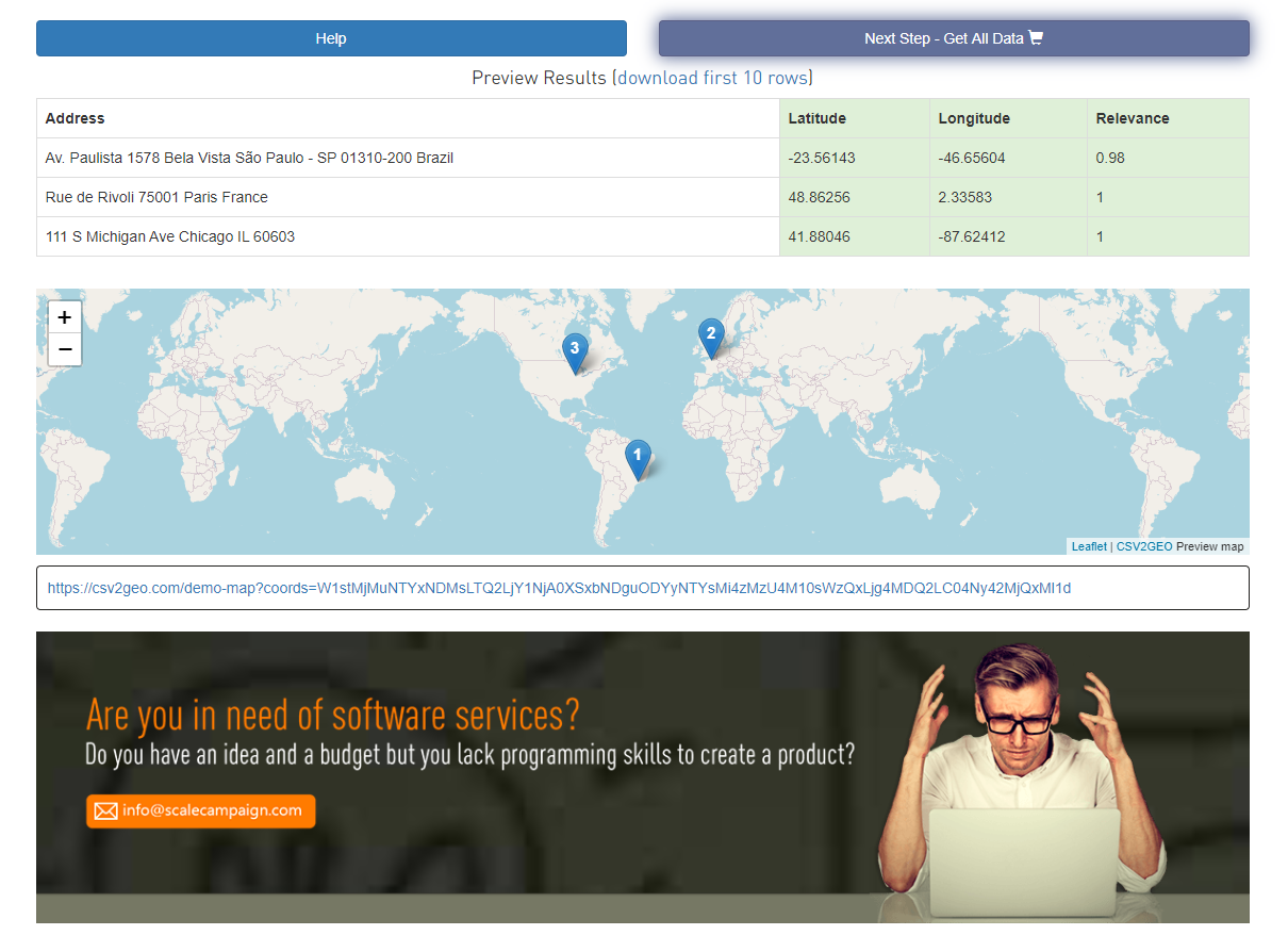 geocoder using geocoding tools like CSV2GEO