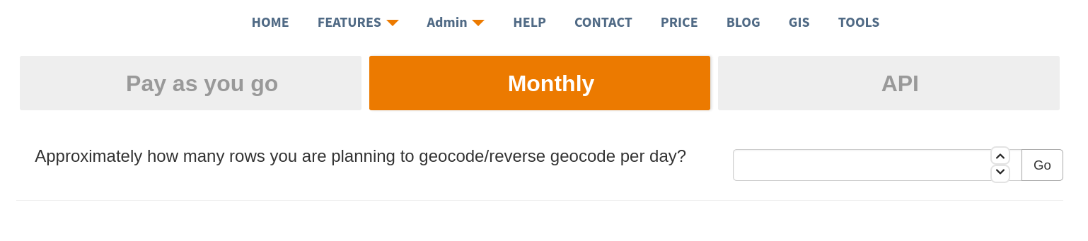 Pay as you go geocoding plan csv2geo