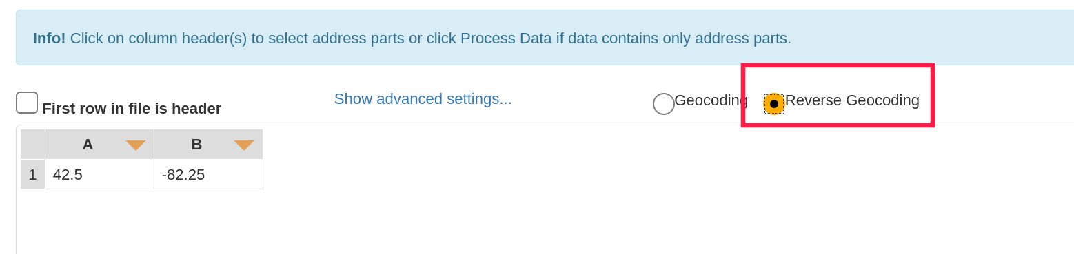 select reverse geocoding