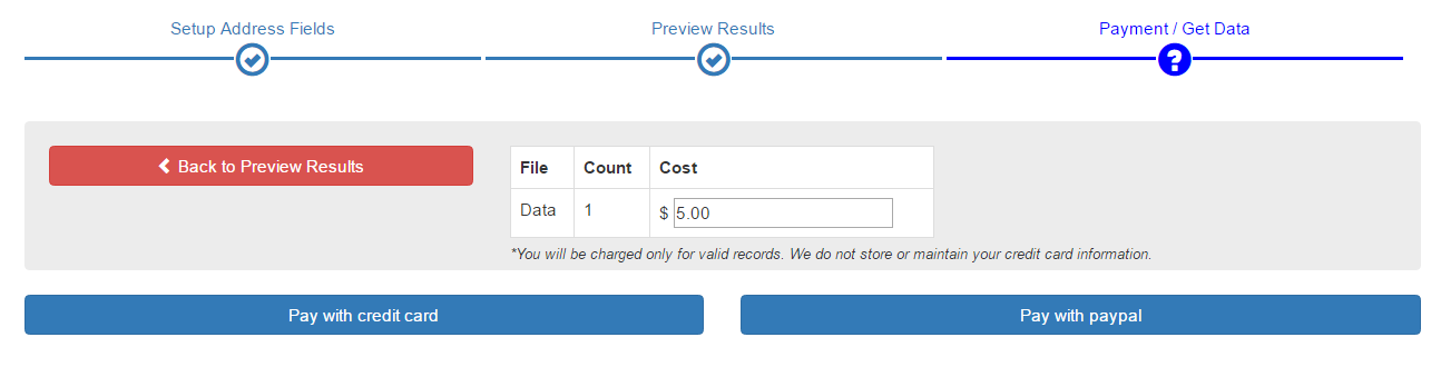 Pay secure with credit card when convert address to lat long at CSV2GEO