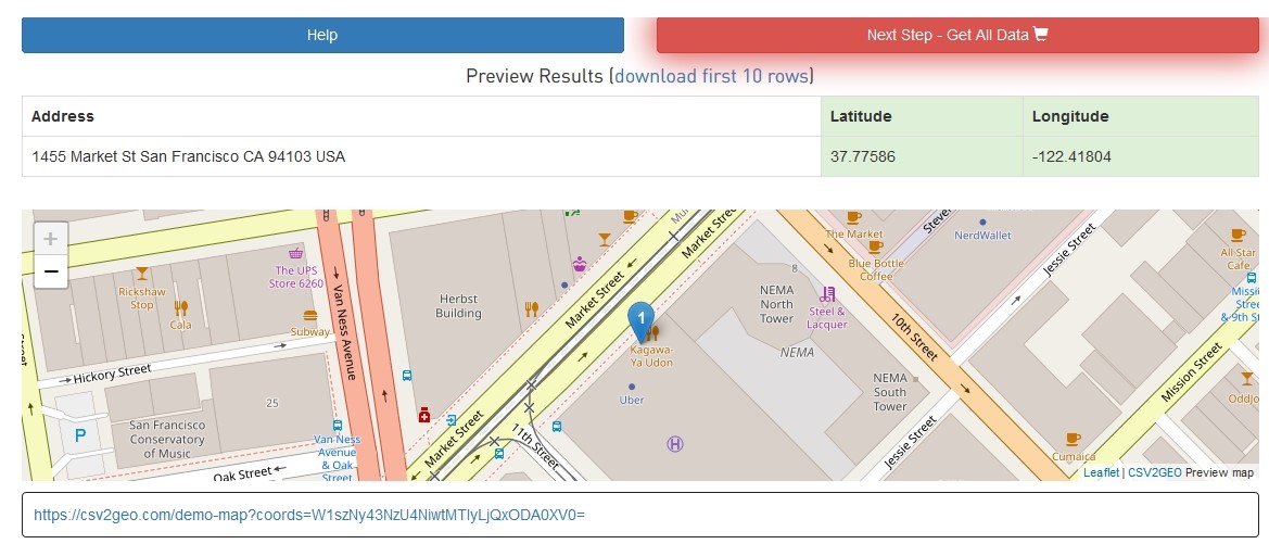 give ability to download first ten geocoded records