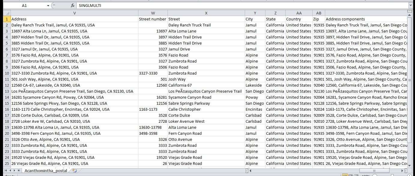 display resulted geocoding file in excel