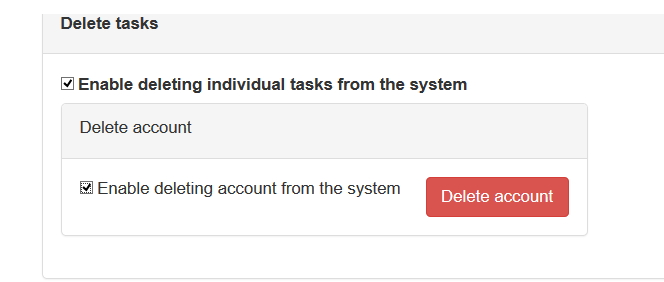 Selected account to delete from the system