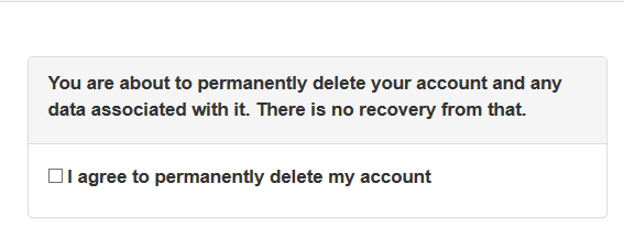 message back after deleting account for GDPR