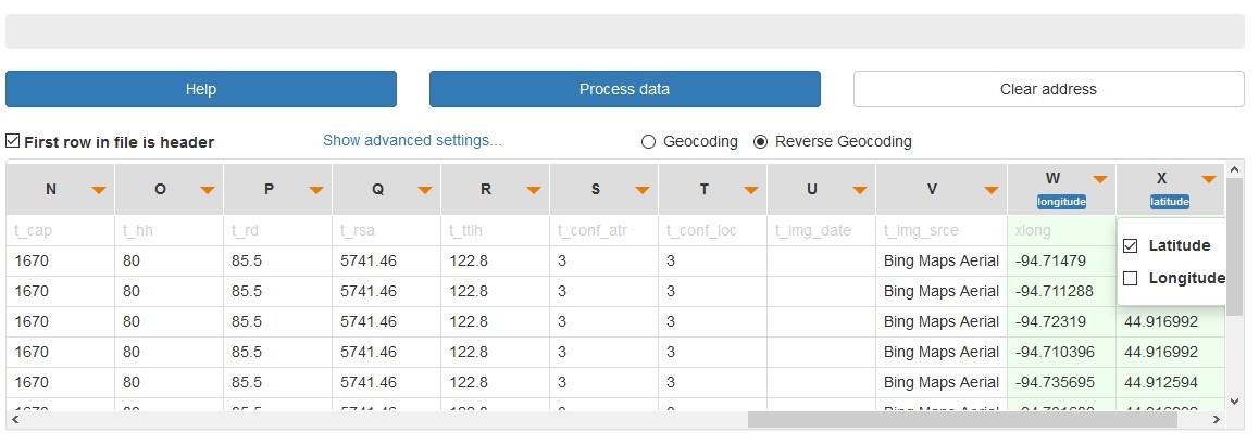 select lat long for reverse geocoding