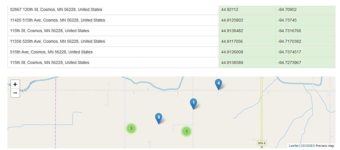 preview with map cluster of markers