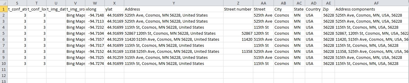 resulted file from geocoding with csv2geo.com