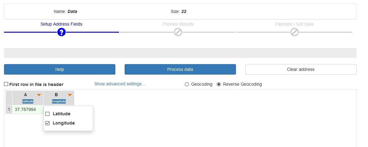 Select from columns latitude and longitude